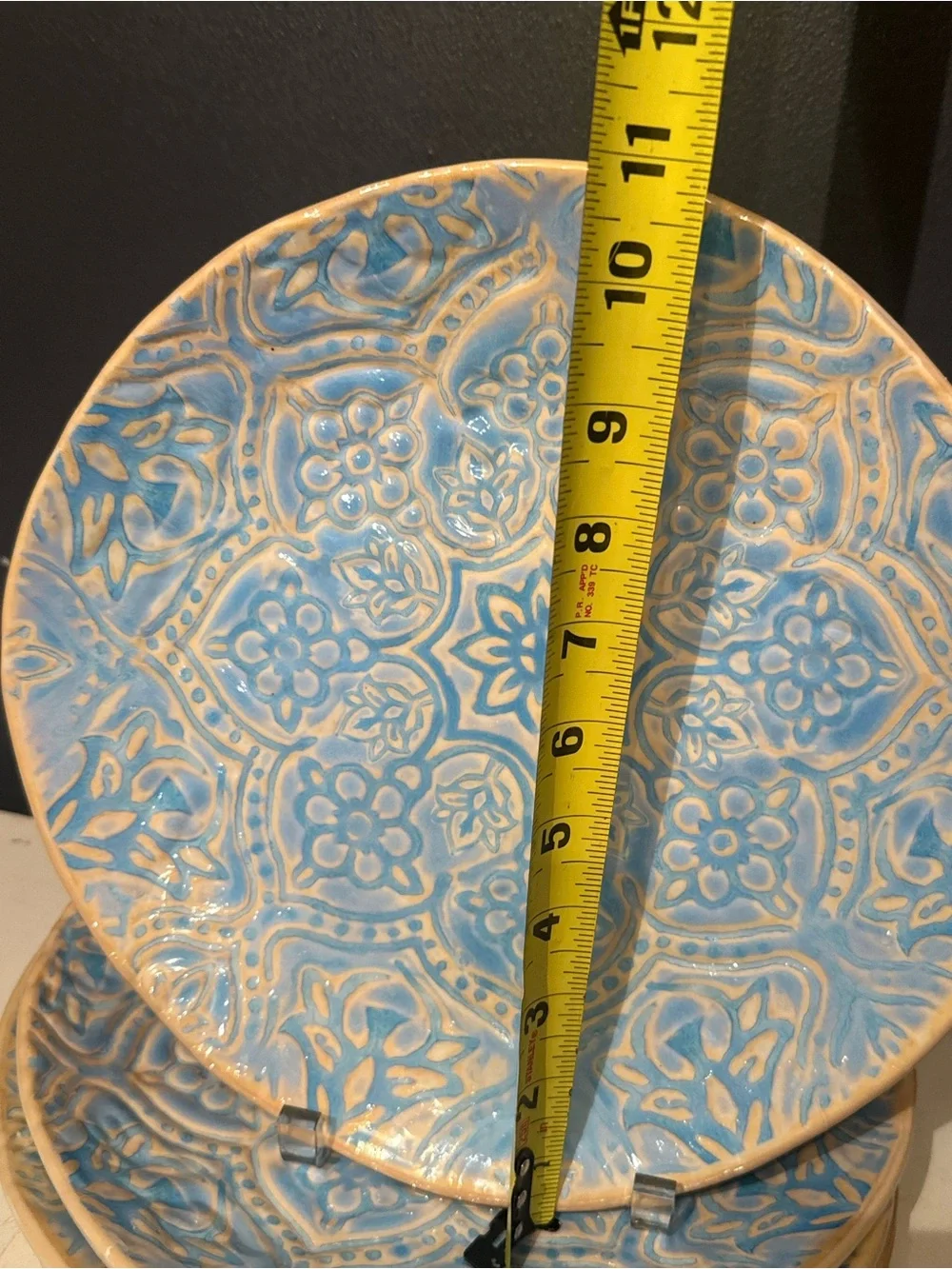 Cynthia Rowley Floral Blue & Tan Decorative Plates Set of 4